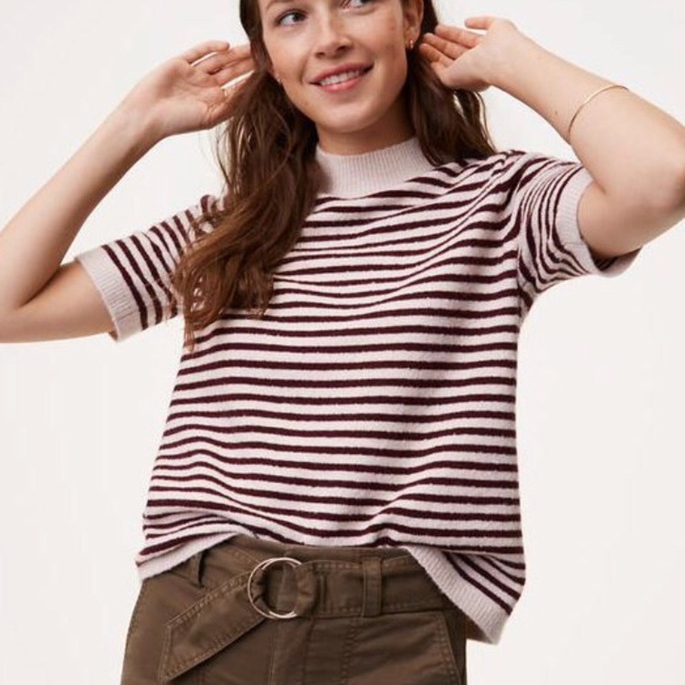 Loft Striped Mockneck Short Sleeve Sweater